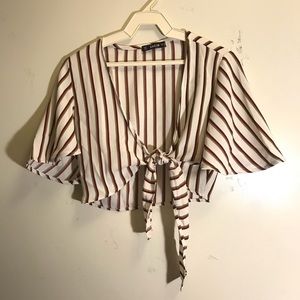 white striped tie top & button skirt matching set